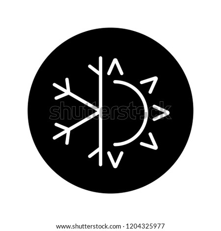 Winter and summer glyph icon. Dual season mattress. Four seasons. Air conditioning. Sun and snowflake. Silhouette symbol. Negative space. Vector isolated illustration