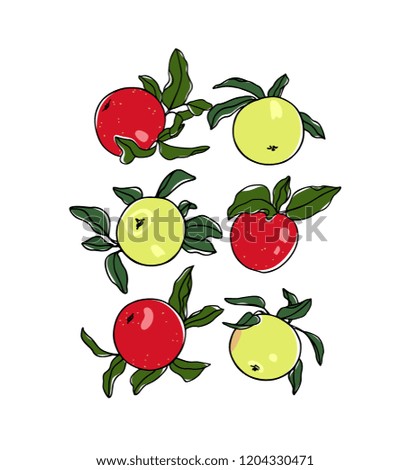 Vector card with hand drawn apples. Beautiful food design elements. Ink drawing