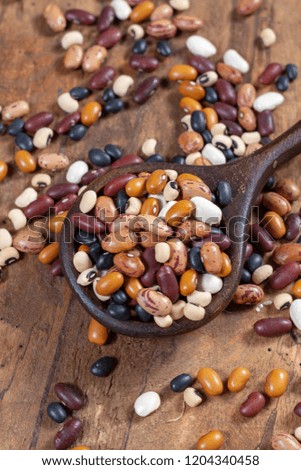 Traditional ingredient for Mexican food, mixed dried beans close up