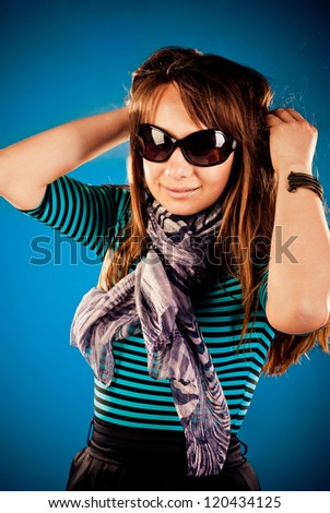 fashion woman on a blue background