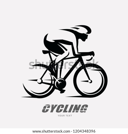 cycling race stylized symbol, outlined cyclist vector silhouette Royalty-Free Stock Photo #1204348396