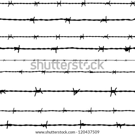Wire barb vector fence seamless background illustration isolated on white. Protection concept design. Royalty-Free Stock Photo #120437509