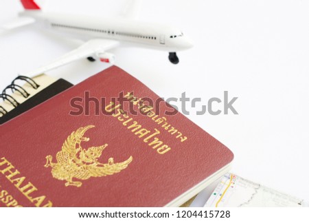 Thai Passport and airline models, maps, travel ideas