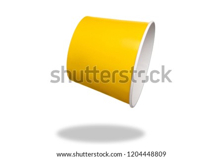 Yellow cardboard bucket is empty for chicken legs, popcorn, nuggets. On an isolated white background. Royalty-Free Stock Photo #1204448809