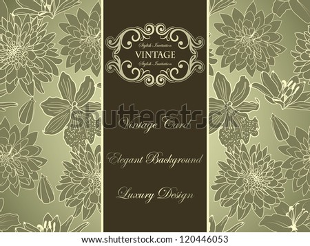 Floral elegant designed Invitation with vintage frame on seamless background