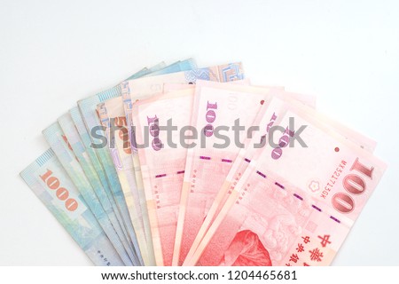New Taiwan Dollar bill on white background