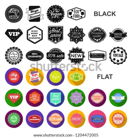 Different label flat icons in set collection for design. Index and brand vector symbol stock web illustration.