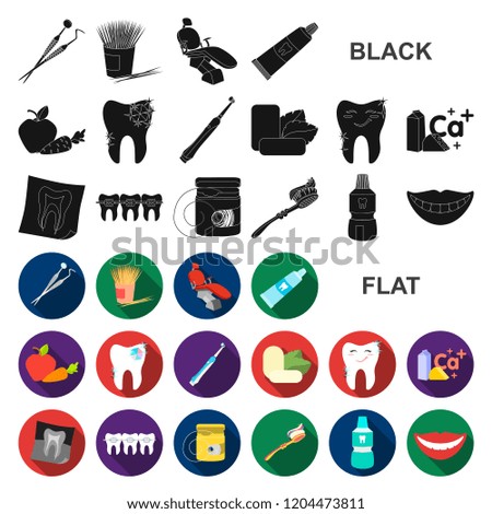 Dental care flat icons in set collection for design. Care of teeth vector symbol stock web illustration.
