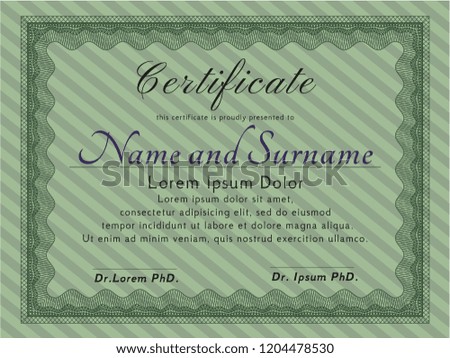 Green Diploma or certificate template. Easy to print. Lovely design. Customizable, Easy to edit and change colors. 