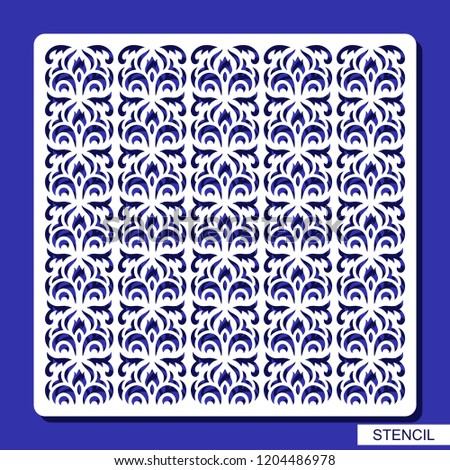 Square decorative panel. Stencil with floral ornament. Pattern for cards, invitations, envelopes. Template for laser cutting, wood carving, paper cut and printing. Vector illustration.