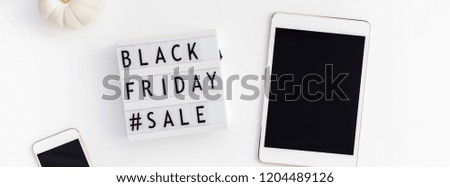 Creative Top view flat lay promotion composition Black friday sale text lightbox white background copy space Template Black friday sale mockup fall thanksgiving promotion advertising Long wide banner