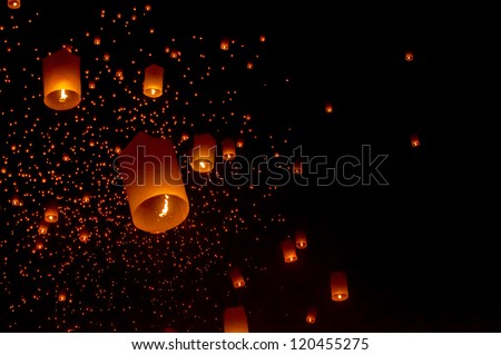 Sky lanterns festival,Thailand, Loy Krathong and Yi Peng Festival Royalty-Free Stock Photo #120455275