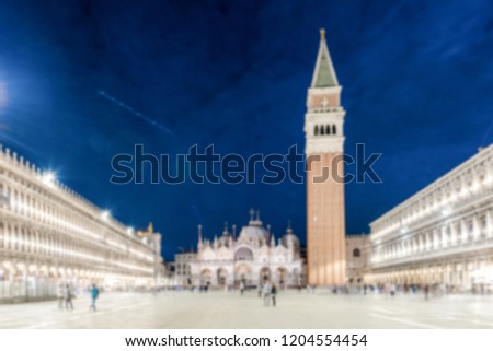 Defocused background of St. Mark's Square at night, Venice, Italy. Intentionally blurred post production for bokeh effect