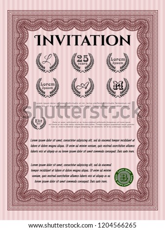 Red Invitation. Modern design. Vector illustration. With linear background. 