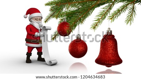 Digital composite of Santa reading list with Christmas decorations