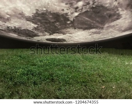 Moon poster held over grass at night