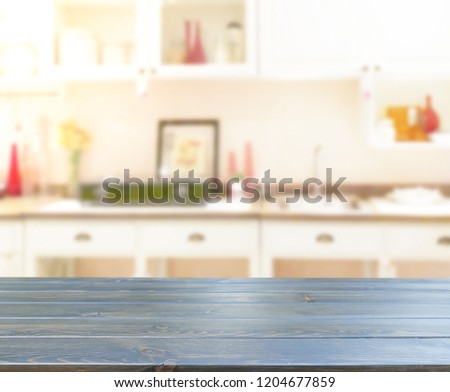 Table Top And Blur Kitchen Room of The Background