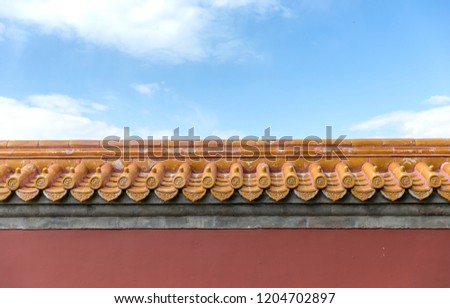 Chinese ancient buildings, red walls, glazed tiles