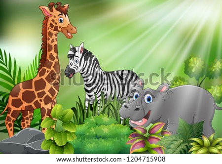 Nature scene with wild animals cartoon