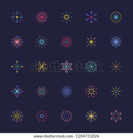 various kinds of fireworks shape. flat design style vector graphic illustration.