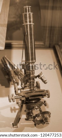 Microscope, vintage in a museum setting 