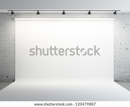 White backdrop in room with grey paint on wall Royalty-Free Stock Photo #120479887