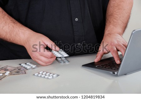 A metaphorical scene showing a ordering drugs through the internet a prescription online