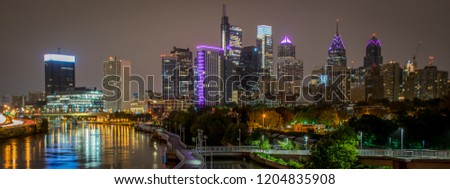 Downtown Philadelphia, PA Skyline from South Street Bridge at Night