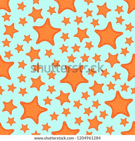 starfish isolated on blue sky background seamless pattern with clipping mask