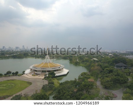 King Rama IX Park in Bangkok from drone.