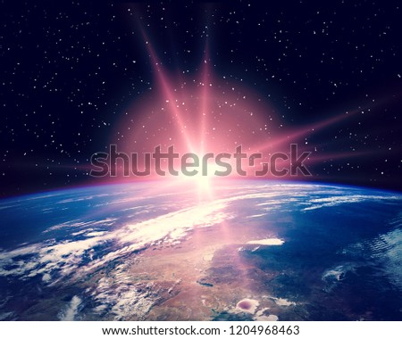 Amazing sunrise from space at night. The elements of this image furnished by NASA.
