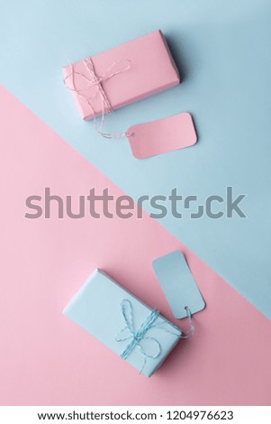 Wrapped gifts on colored paper. Holiday and Christmas concept