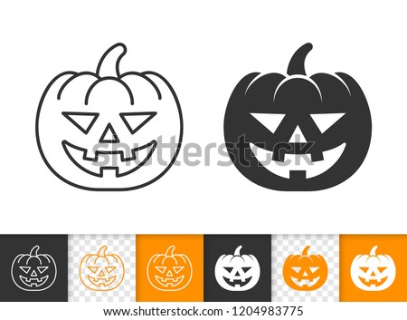 Jack O lantern black linear and silhouette icons. Thin line pumpkin face sign. Halloween Character outline pictogram isolated on white, transparent background. Vector Icon shape, simple symbol closeup