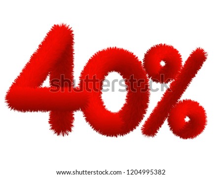 Vector red discount sale shop number 40% sign 3d illustration fluffy text