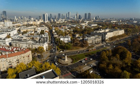 Warsaw city aerial view.