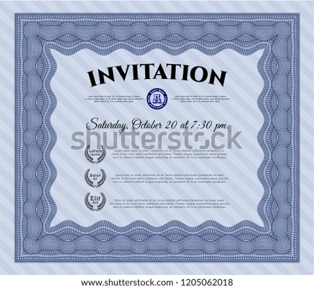 Blue Retro vintage invitation. Artistry design. Customizable, Easy to edit and change colors. Printer friendly. 