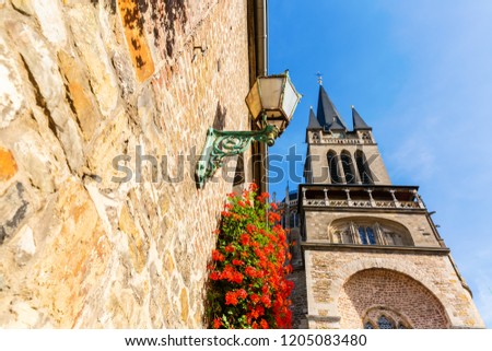 picture of the steeple of the famous Aachen Cathedral in Aachen, Germany