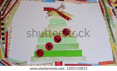  Handmade  announcement of Christmas with christmas tree                          
