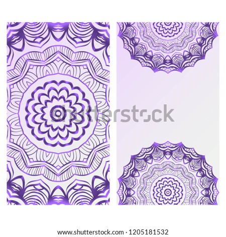 Invitation or Card template with floral mandala pattern. For Wedding, greeting cards, Birthday Invitation. The front and rear side. Vector illustration.