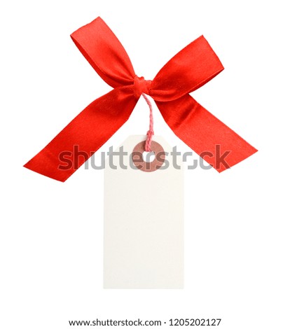 Bow of red ribbon and tag