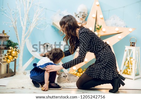 merry christmas image little cute girl with mother