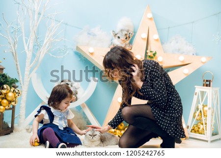 merry christmas image little cute girl with mother