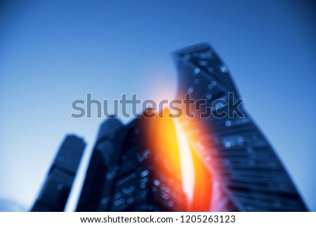 Moscow city International Business Center sunset monochrome Russia