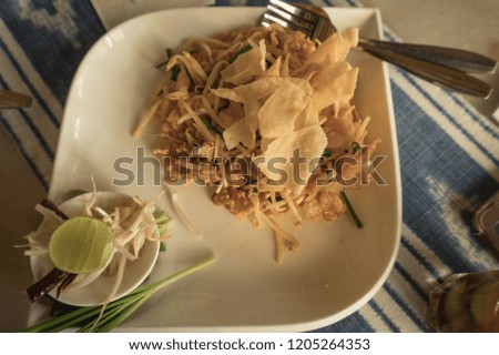 Pad Thai noodle with Ship. Thai tradition disk. The most popular Thai food. Noodle stir fired with tamarind sauce. Thai Noodle.