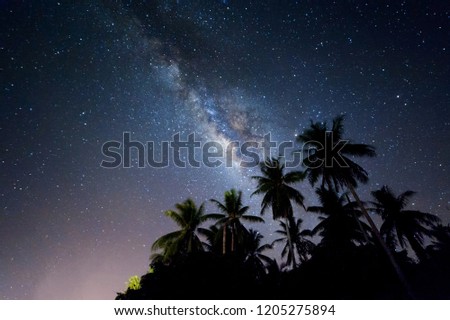 Milky Way galaxy rise above Kudat, Malaysia sky. Suitable for background. Image content soft focus and noise due to long expose and high iso.