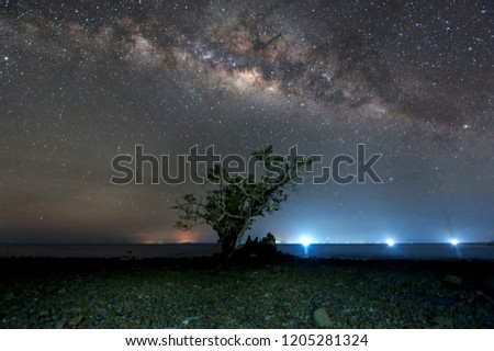 Milkyway galaxy during clear sky night at Kudat, Maalysia. suitable for background, soft focus and noise due to long expose and high ISO.