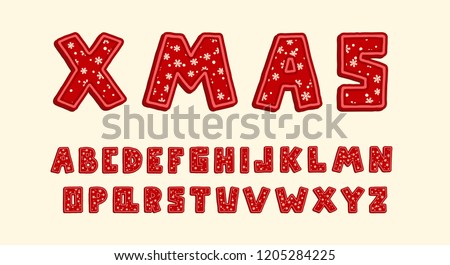 Alphabet Christmas design. Upper case English letters. Bold font clip art, typography style. Hand drawn vector illustration. EPS 10
