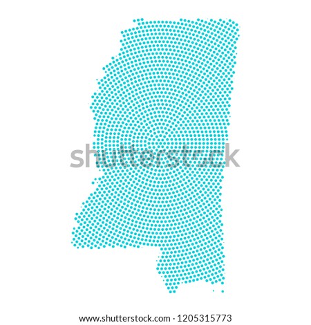 Abstract graphic Mississippi map of blue round dots. Vector illustration eps10. 