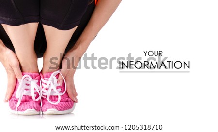 Female legs sports leggings sneakers sports exercises pattern on a white background isolation