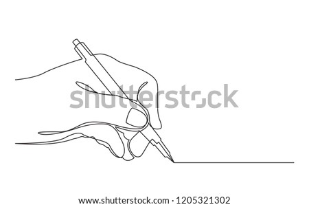 continuous line drawing of hand drawing line with pen Royalty-Free Stock Photo #1205321302
